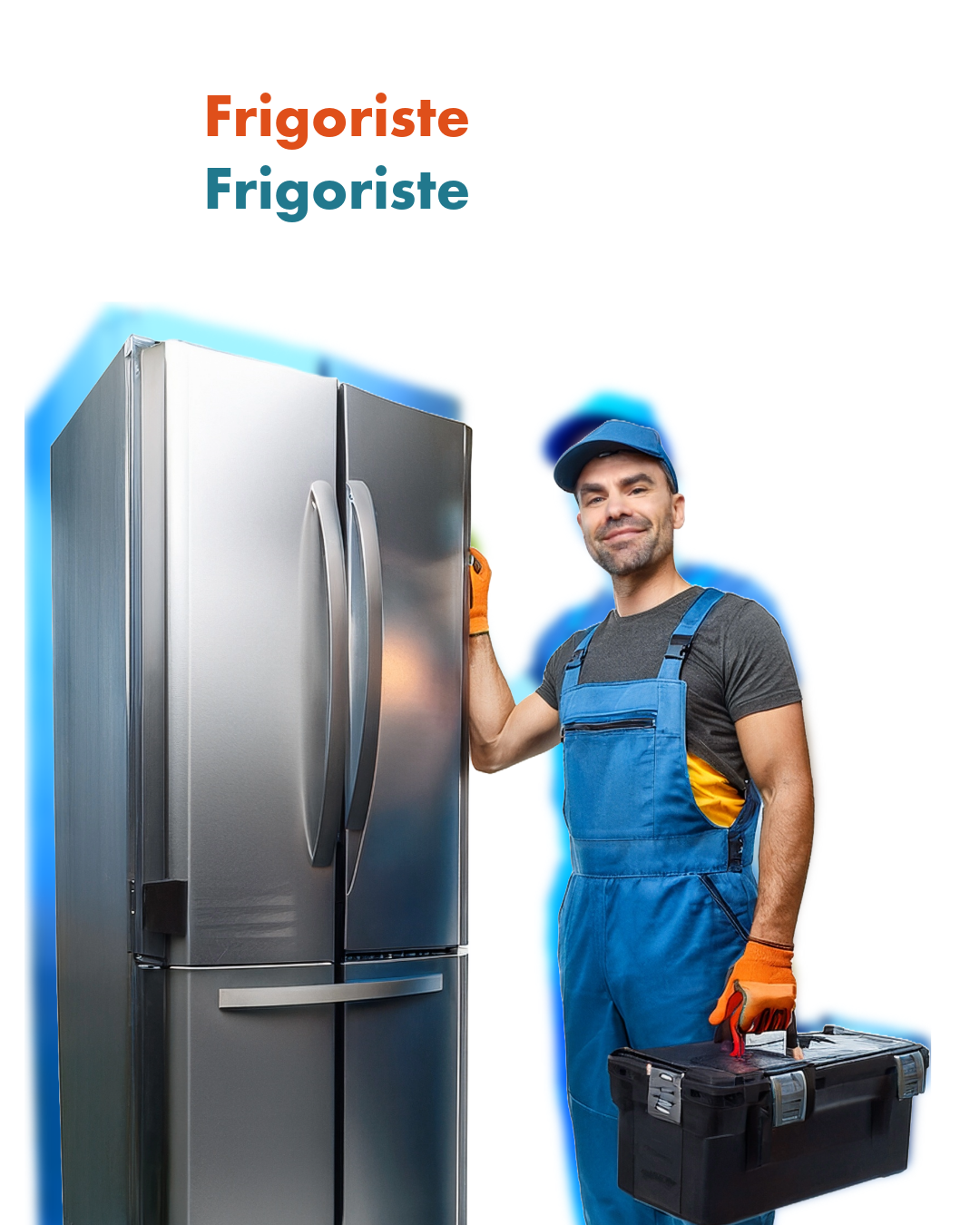 Technicien frigoriste en salopette bleue et casquette, effectuant un contrôle sur une installation de réfrigération industrielle.