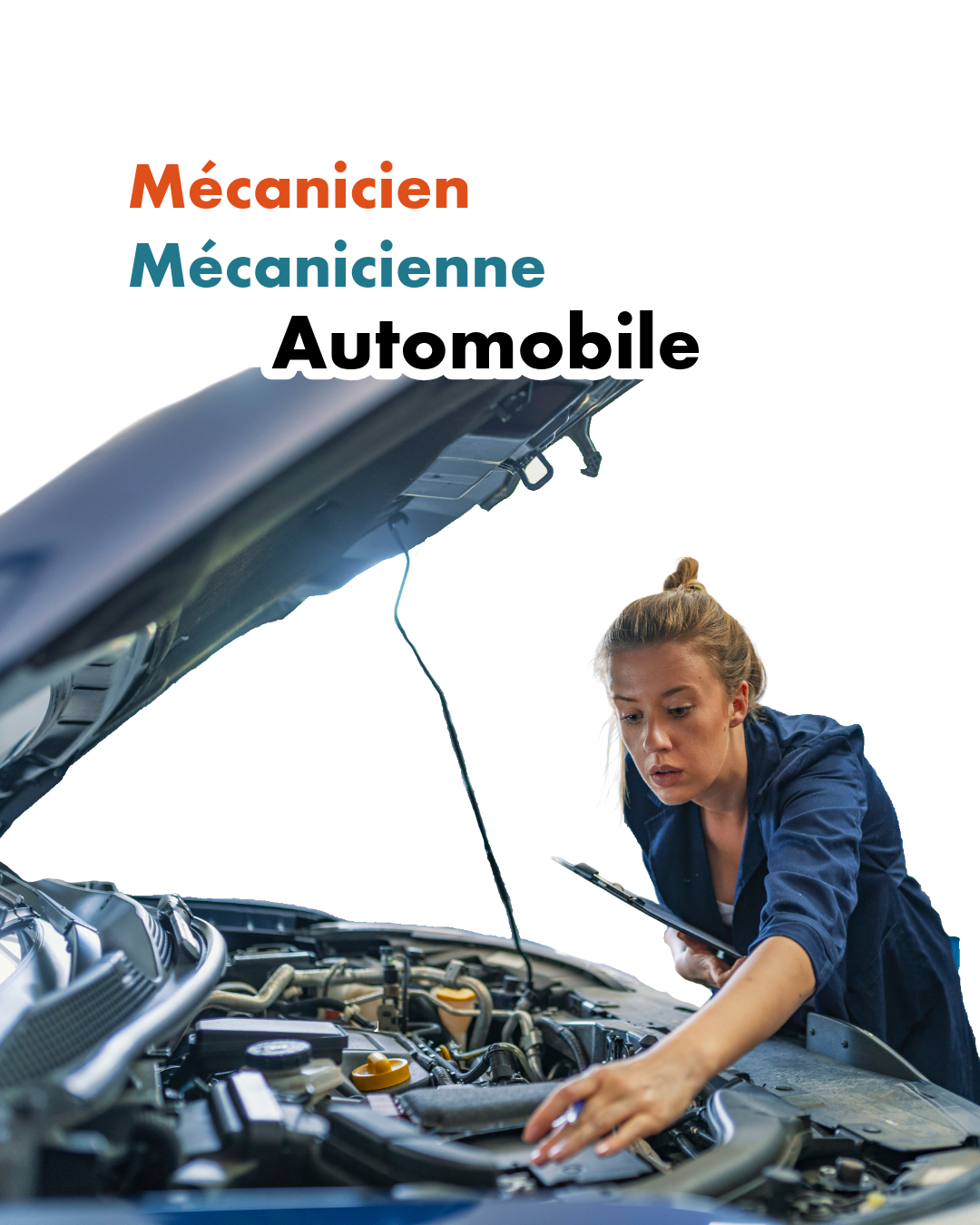 Mécanicienne automobile effectuant une révision moteur dans un garage